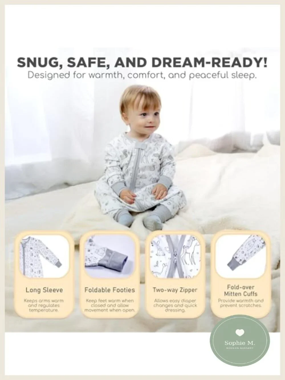 Organic Cotton Toddler Sleep Sack with Feet, Long Sleeve 1.0 TOG Wearable